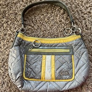 Coach Grey yellow nylon leather shoulder bag poppy